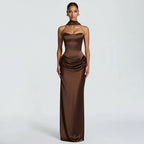 Damen Elegantes Abendkleid mit hohen Kragen und fließendem Schnitt R&B
