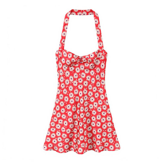 Damen sommerliches Kleid mit verspieltem Blumendruck und schwingendem Rock R&B