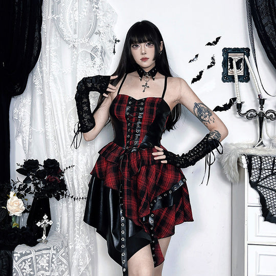 Damen Minikleid mit Schößchen und Kunstleder-Details R&B