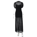 Damen Maxi-Kleid mit transparenten Puffärmeln und elegantem Raffungseffekt R&B