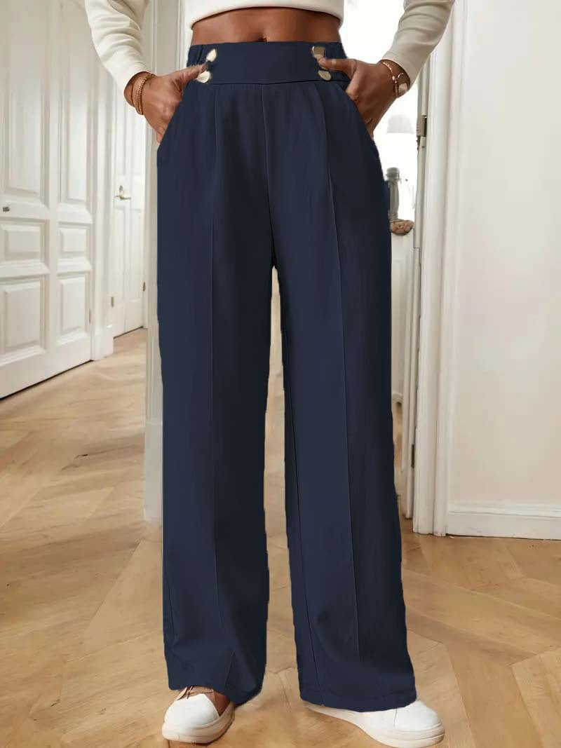 Damen Elegante und luftige Hochbundhose mit weitem Bein und praktischen Taschen R&B