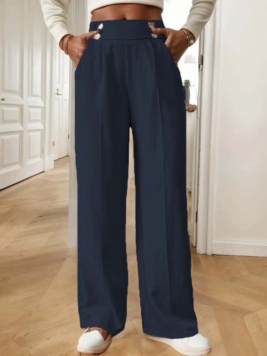 Damen Elegante und luftige Hochbundhose mit weitem Bein und praktischen Taschen R&B