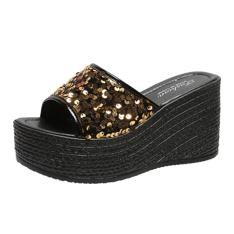 Damen Glitzernde Plateau-Sandalen mit offener Zehenpartie und hohem Absatz R&B
