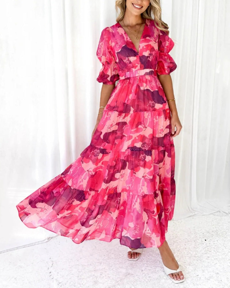 Damen nan mehrlagiges Maxikleid im Volant‑Stufenlook mit V‑Ausschnitt und geraffter Empire‑Taille R&B