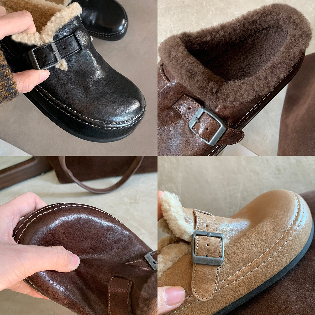Damen Hausschuhe mit flauschigem Innenfutter und verstellbarem Riemen R&B