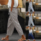 Damen Weite Leinenhose mit handgewtem Muster