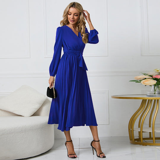 Damen Elegantes Wickelkleid mit dekorativen Falten und Taillengürtel R&B