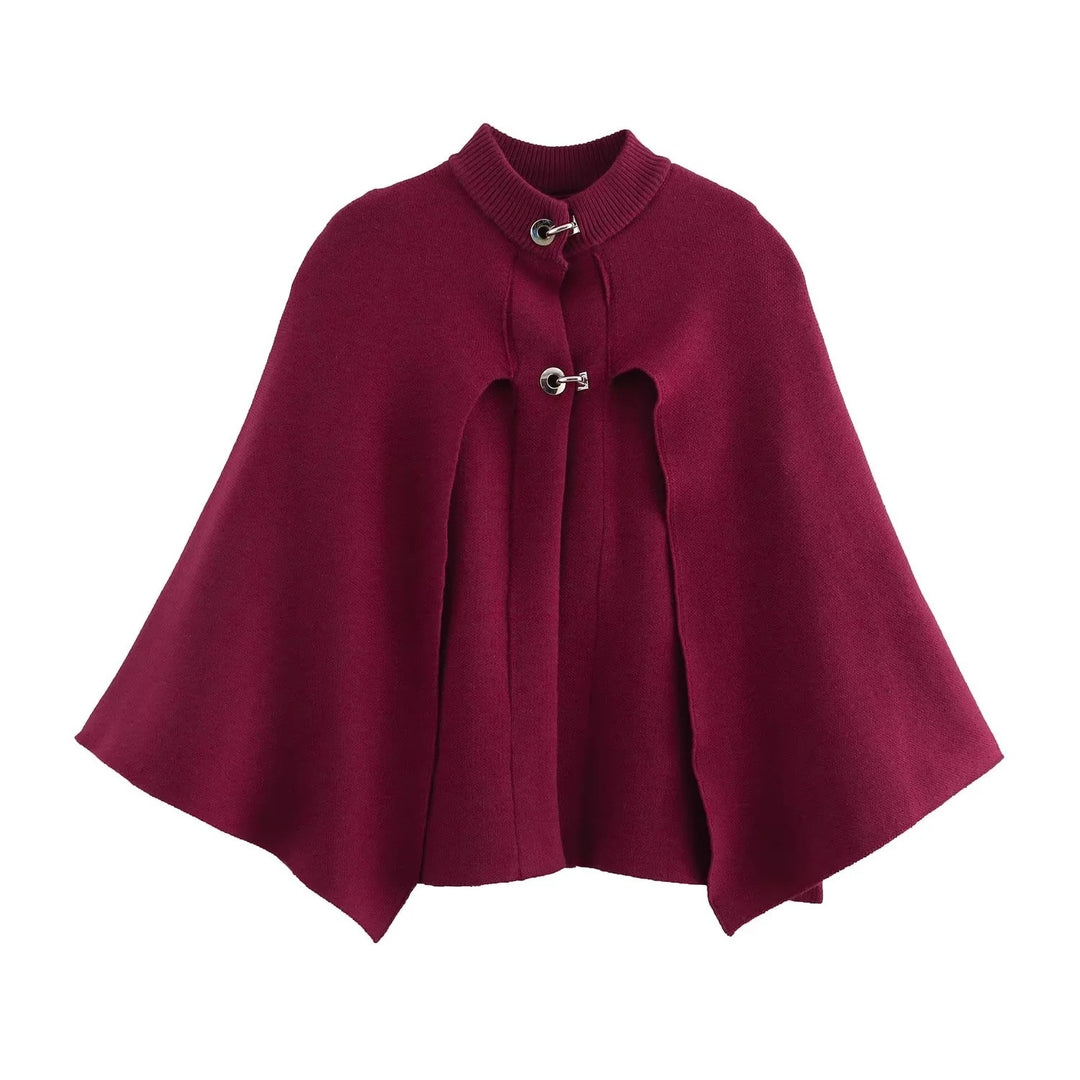 Damen modische Umhangjacke mit elegantem Stehkragen und dekorativen Knopfdetails R&B