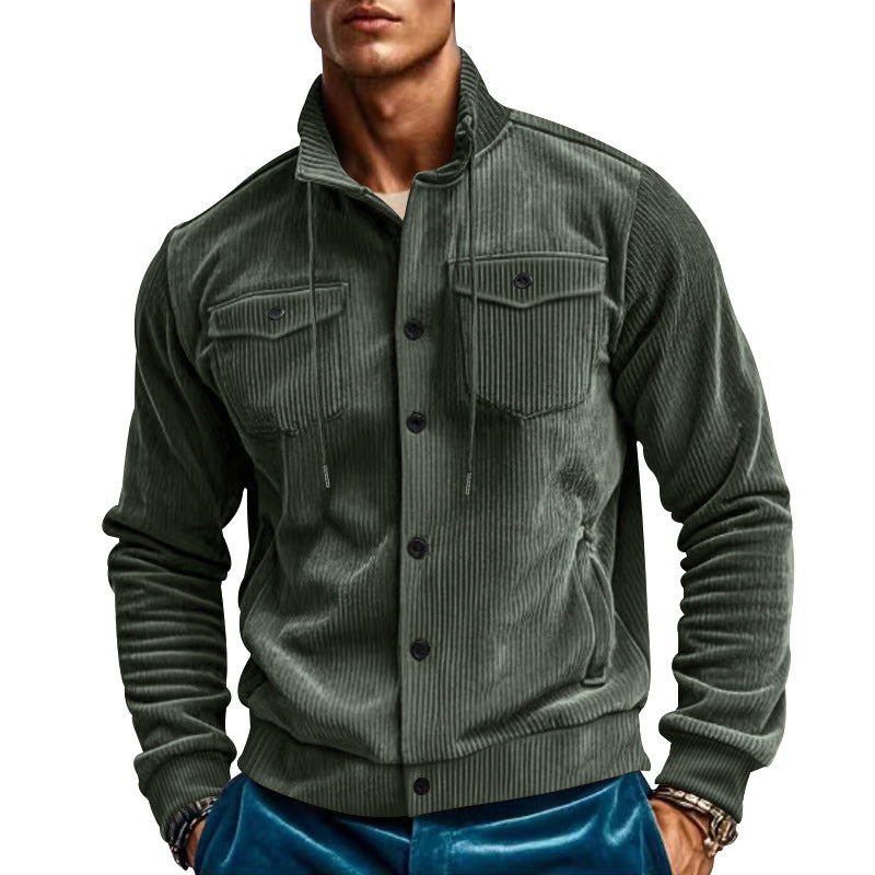 Herren stylische Kordjacke mit verstellbarem Kragen und praktischen Brusttaschen R&B