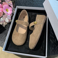 Damen elegante Ballerina-Schuhe mit verstellbarem Riemchen und goldener Schnalle R&B