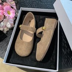 Damen elegante Ballerina-Schuhe mit verstellbarem Riemchen und goldener Schnalle R&B