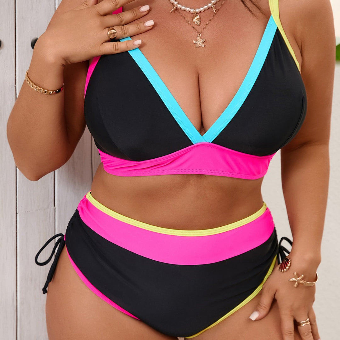 Damen Sportliches Bikini-Set mit hoch taillierten Höschen und modischem Farbkontrast R&B