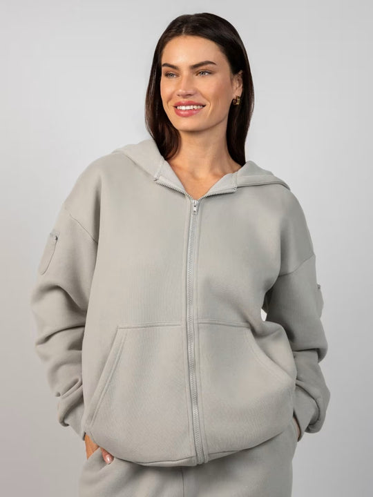 Damen sportlicher Fleece-Jogginganzug mit hochgeschlossenem Reißverschluss und elastischem Bund R&B