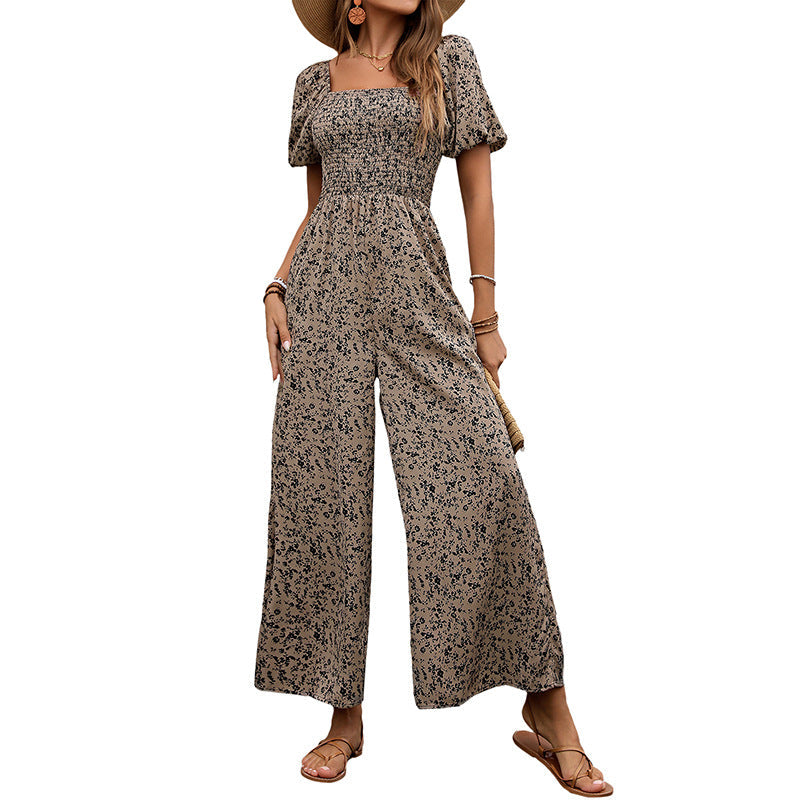 Damen Luftiger Sommeroverall mit Puffärmeln und elastischem Taillenband R&B