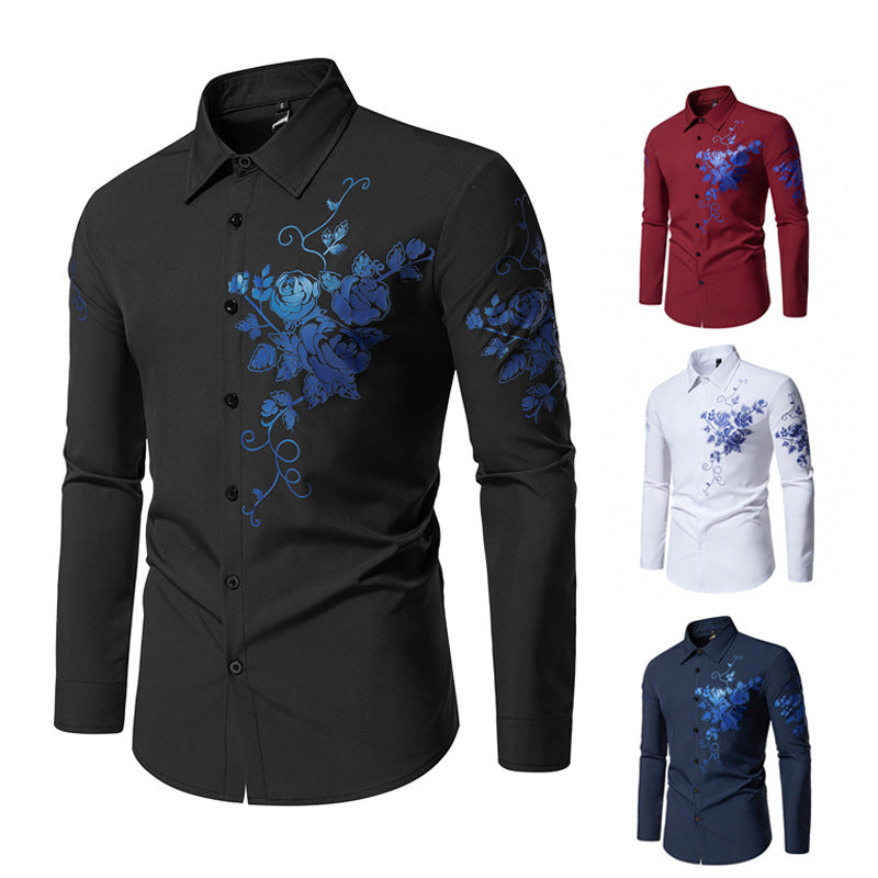 Herren Langarmhemd mit floralem Stickdesign R&B