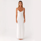 Damen Elegantes Maxirockkleid mit tiefem V-Ausschnitt und feinen Trägern R&B