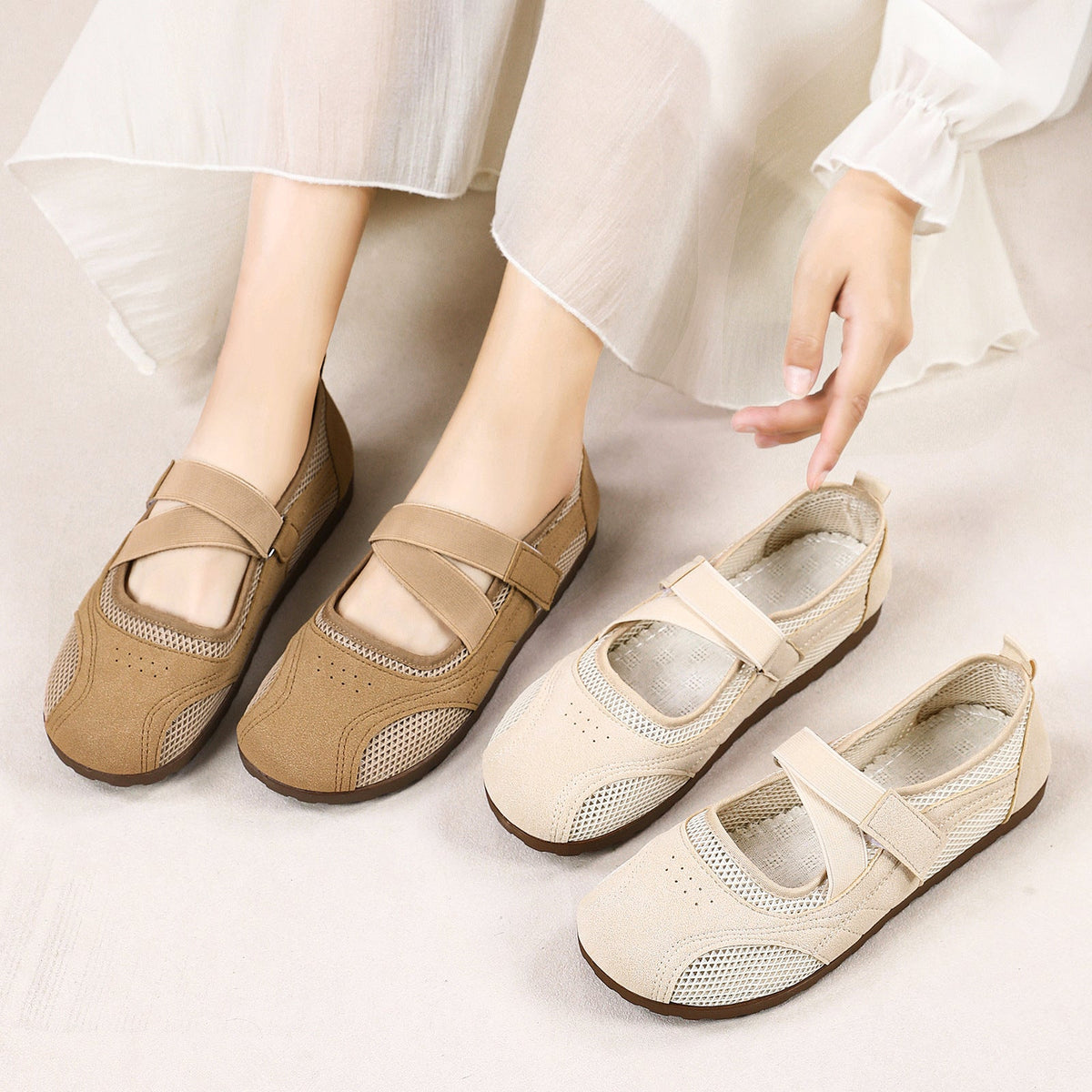 Damen nan atmungsaktive Mary-Jane-Walking-Halbschuh mit Klettverschluss und verstärkter Profilsohle R&B