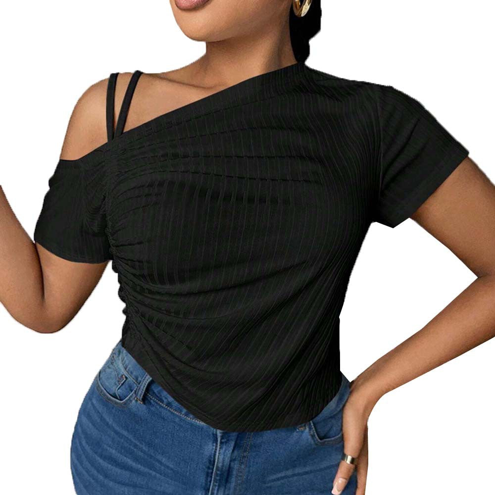 Damen asymmetrisches Oberteil mit dekorativem Rüschendetail und leichtem Stretch R&B