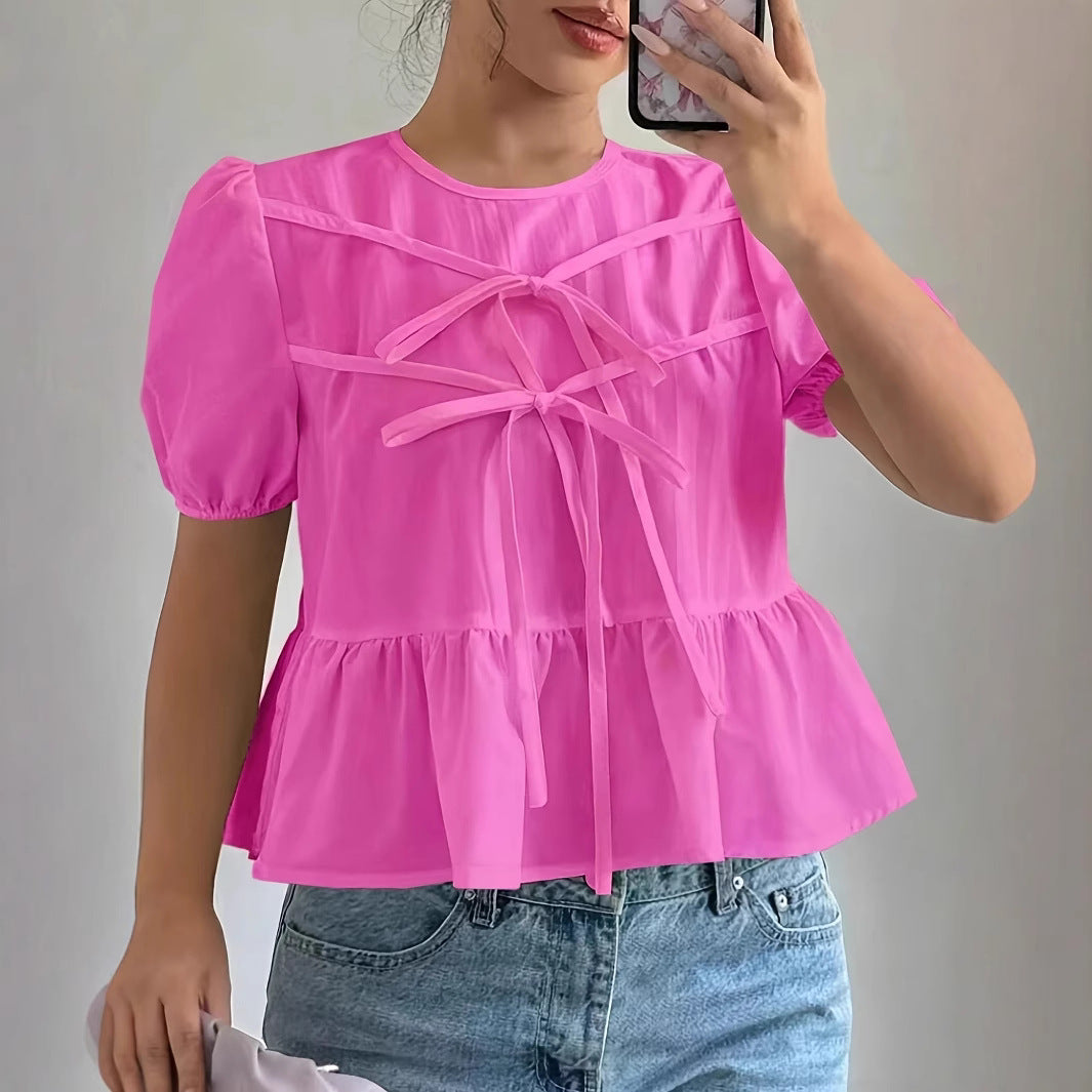 Damen Bluse mit Puffärmeln und verspieltem Rüschendesign R&B