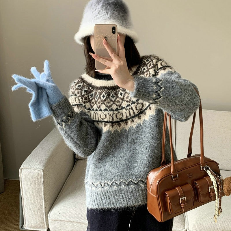 Damen Grobstrickpullover mit zeitgenössischen Norweger-Mustern R&B