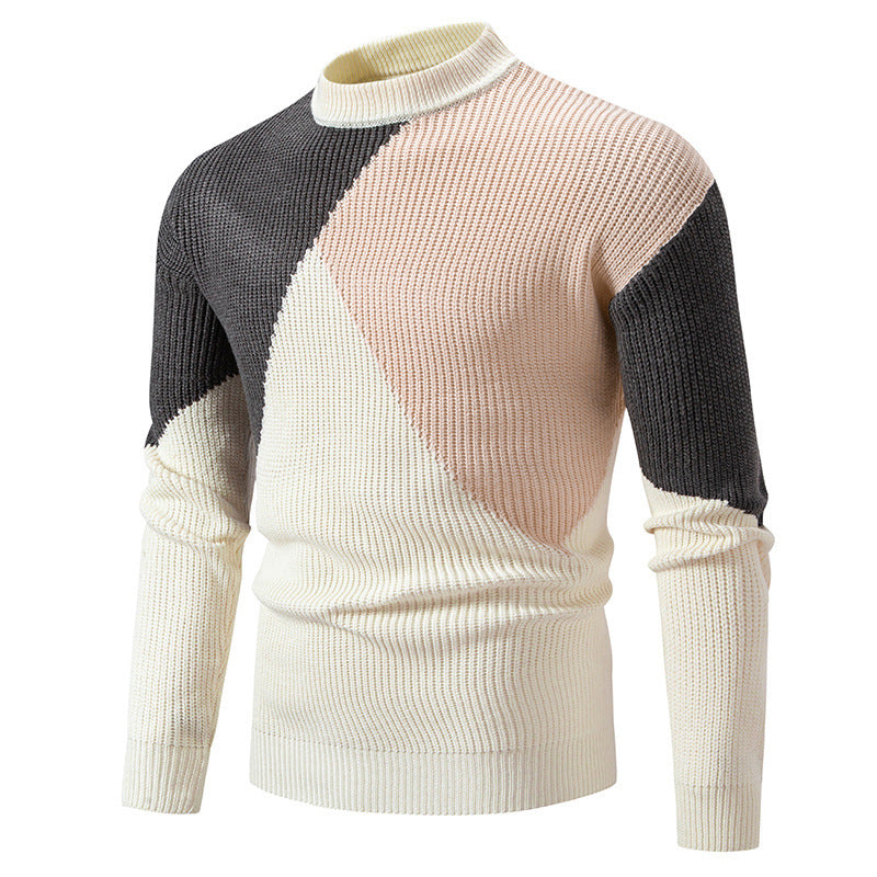Herren modischer Rollkragenpullover mit grafischem Farbblockdesign R&B