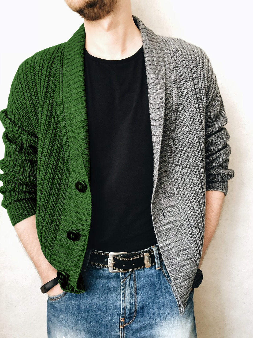 Herren Strickjacke mit modernem Strukturmuster und großen Knöpfen R&B