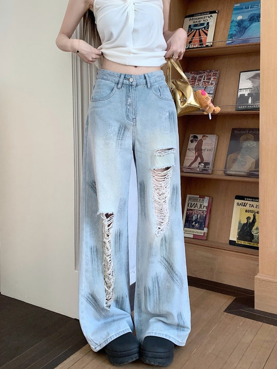 Damen Weit geschnittene Destroyed Jeans mit trendigen Details R&B
