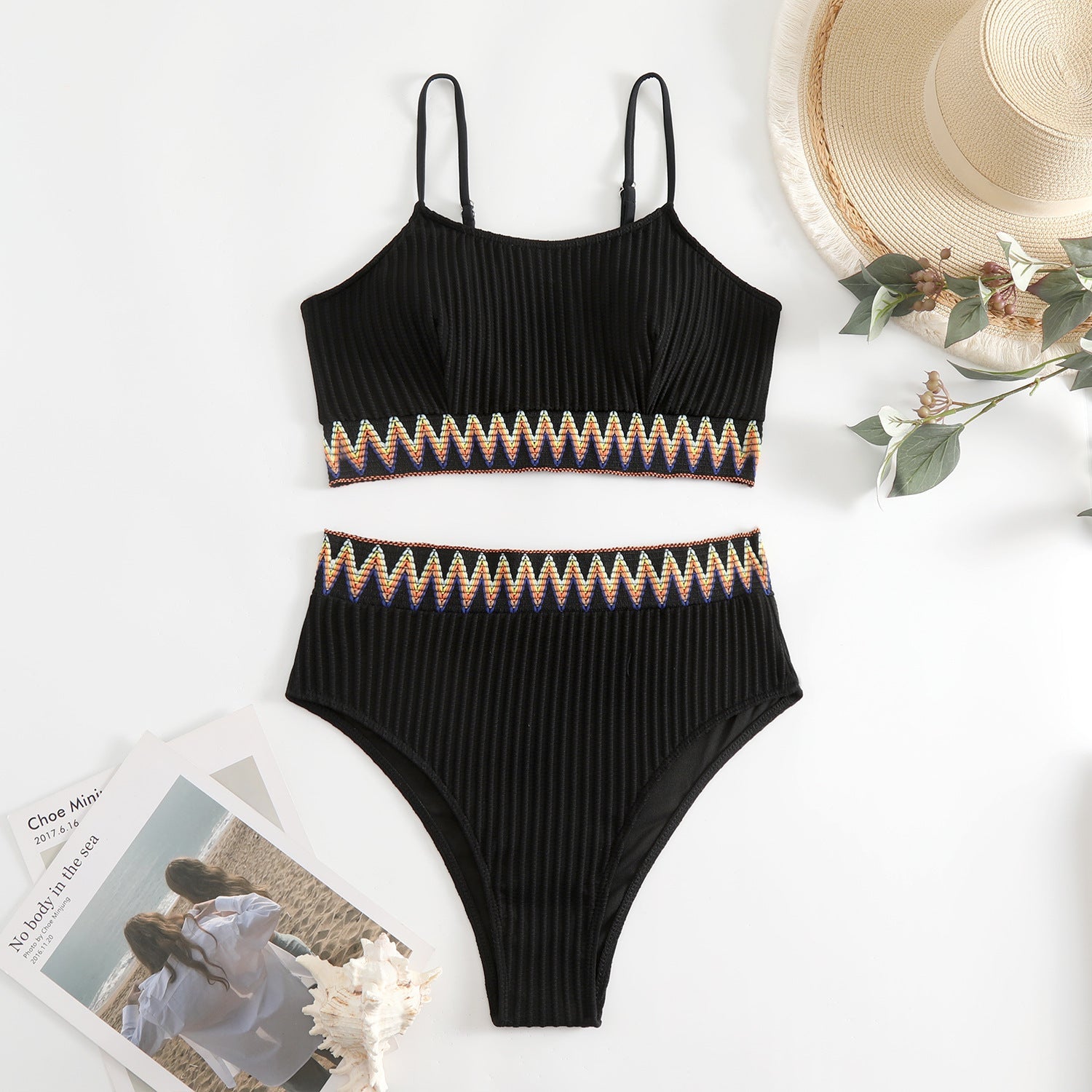 Damen integriertes Bikiniset mit geometrischem Muster R&B