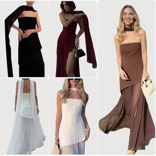 Damen Elegantes Maxikleid mit asymmetrischem Schnitt und schickem Schlitz R&B