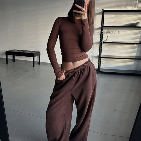 Damen lässiges Langarm-Top und weite Hose Set R&B