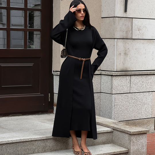 Damen elegantes Maxikleid mit passendem Oversized-Mantel Heidi-Mode