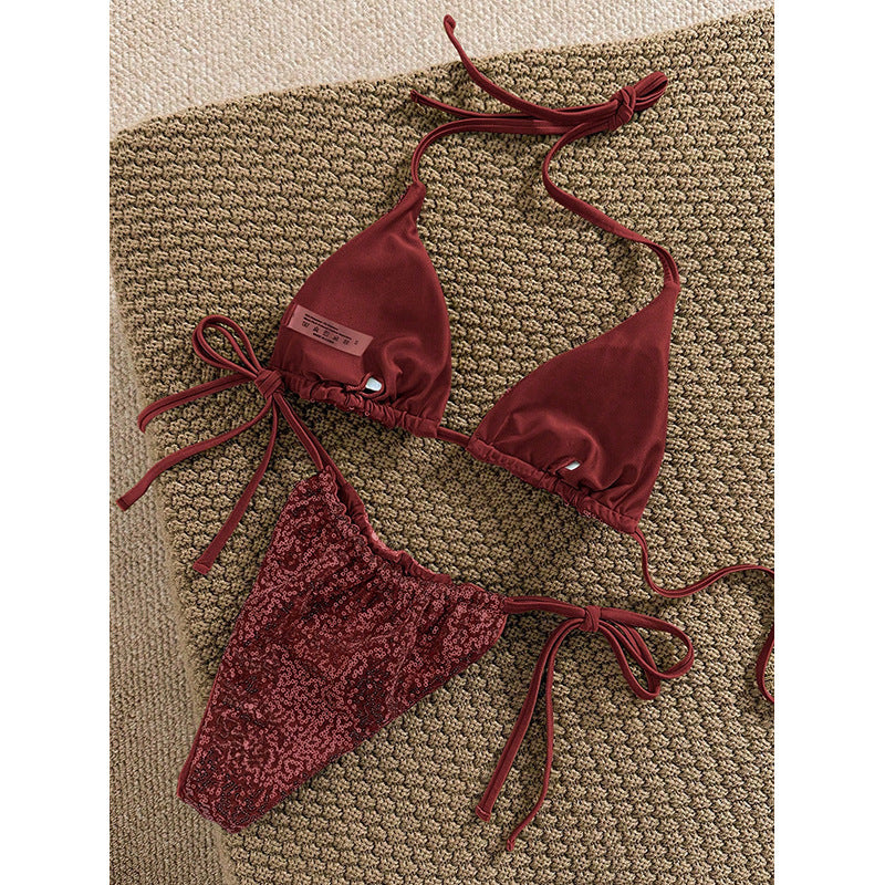 Damen Triangel-Bikini-Set mit verstellbaren Schnürdetails R&B