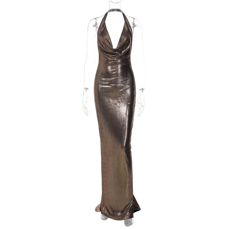 Damen Elegantes Wickelkleid mit tiefem V-Ausschnitt und schimmerndem Finish R&B