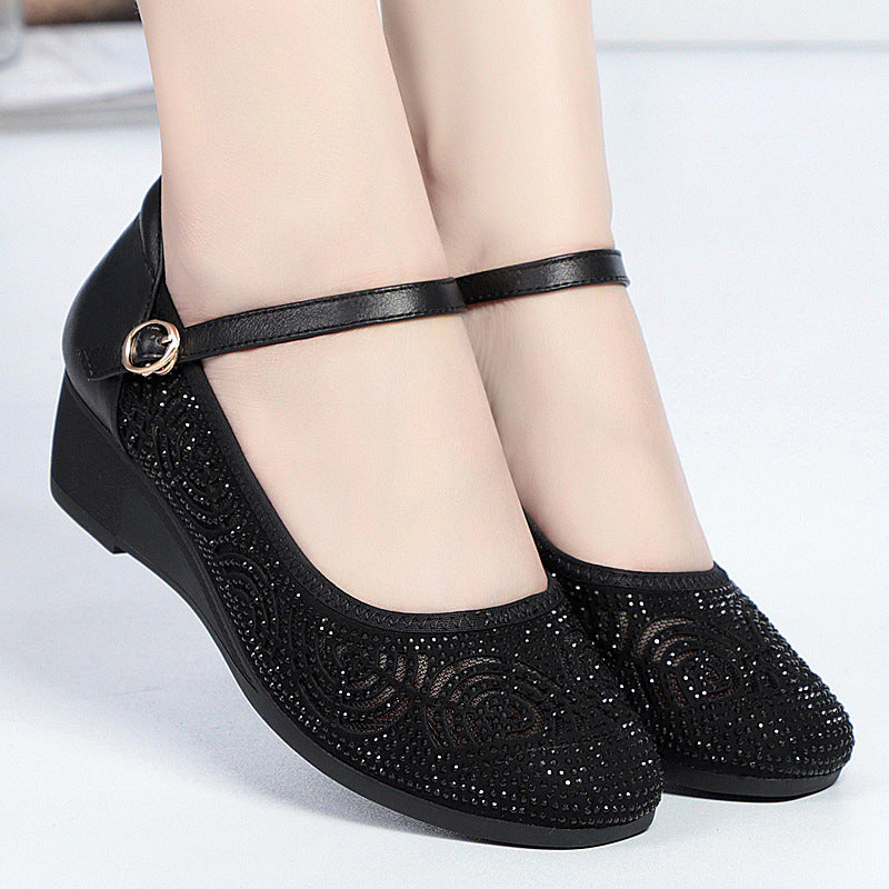 Damen Modische und funkelnde Ballerinas mit verstellbarem Riemen und rutschfester Sohle R&B