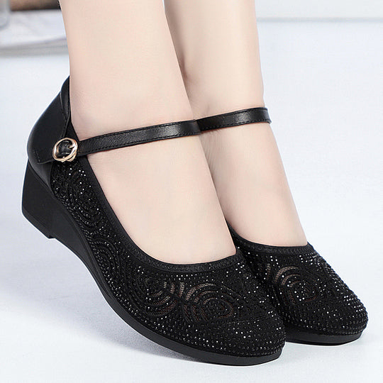 Damen Modische und funkelnde Ballerinas mit verstellbarem Riemen und rutschfester Sohle R&B