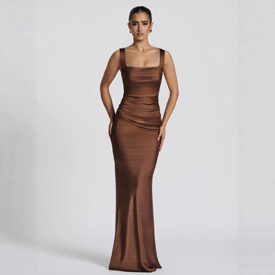 Damen Elegantes Satin-Maxi-Kleid mit figurschmeichelndem Design R&B