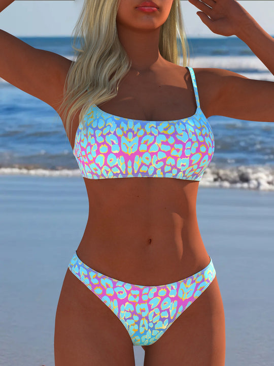 Damen Bikini-Set mit modischem Streifenmuster und verstellbaren Trägern R&B