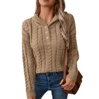Damen Strickpulli mit Kapuze und Zopfmuster