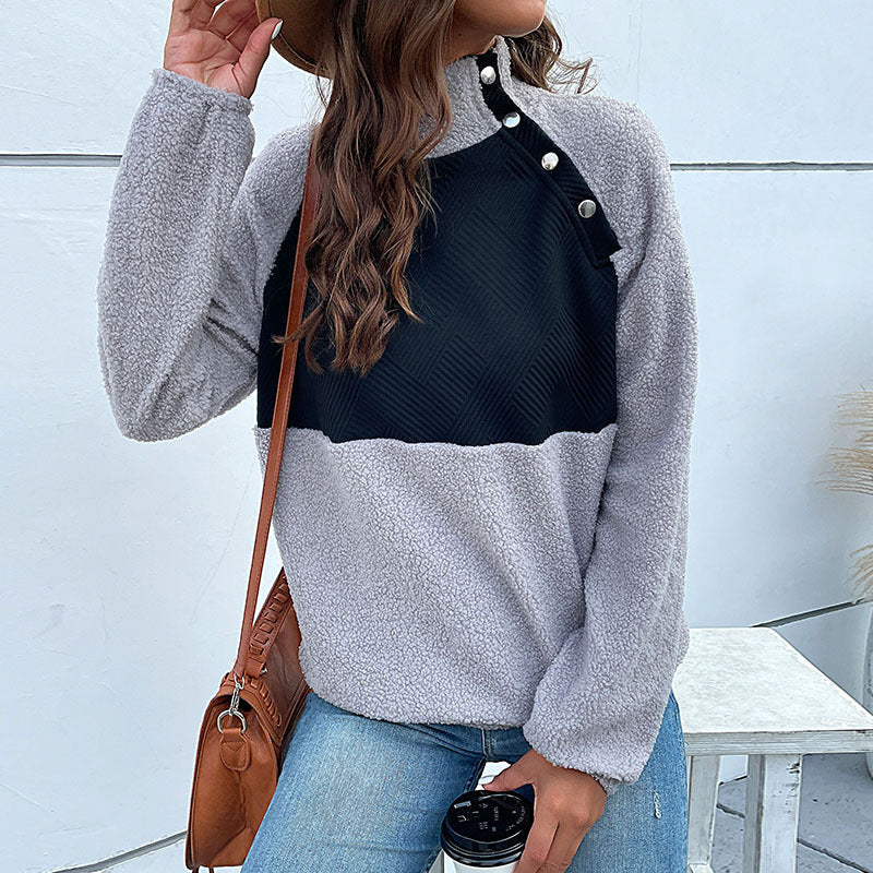 Damen Fleece-Pullover mit hohem Kragen und kontrastierendem Stoff R&B