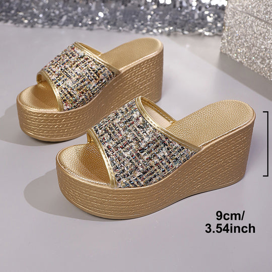 Damen Plateau-Pantoletten mit modischem Glitzerdetail und komfortablem Fußbett R&B