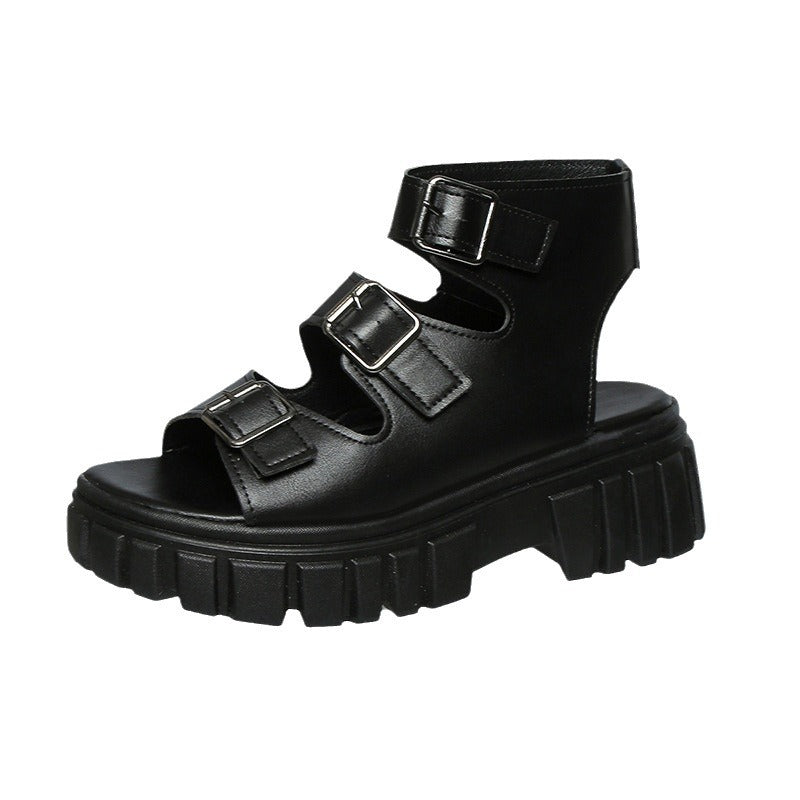 Damen Wedge-Sandalen mit mehreren verstellbaren Schnallen und robustem Plateau R&B