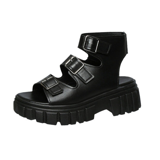Damen Wedge-Sandalen mit mehreren verstellbaren Schnallen und robustem Plateau R&B