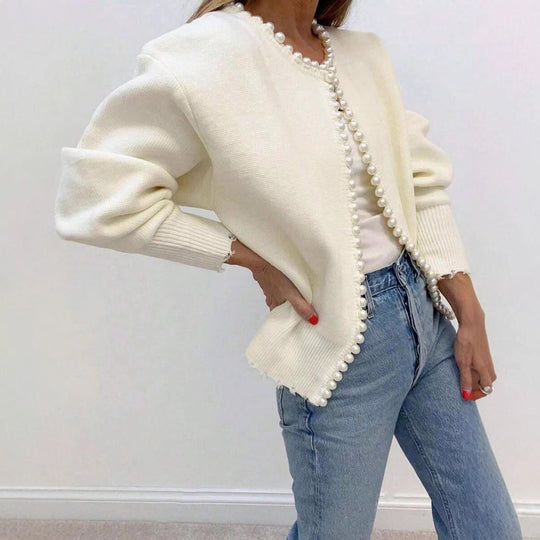 Damen Elegante Strickjacke mit Perlenverzierung R&B