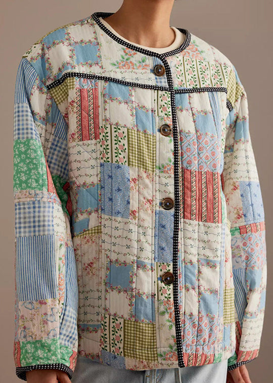 R&B | Patchwork - Baumwoll-Quilted-Jacke mit Rundhals