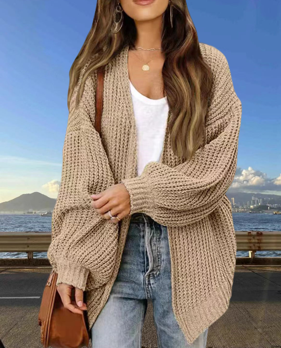 Damen Grobstrick Cardigan mit weitem Schnitt R&B