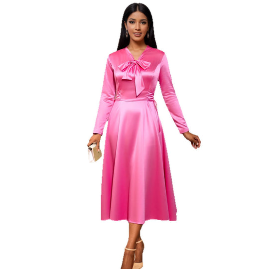 Damen Elegantes Midikleid mit Raffinierter Schleifenbindung R&B