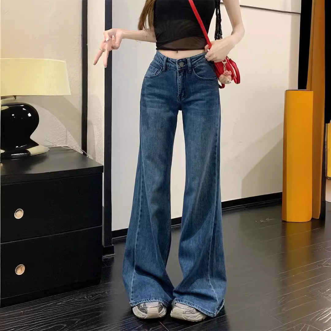 Damen Weit geschnittene High-Waist Jeans mit ausgefallenem Saum R&B