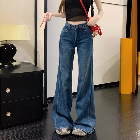 Damen Weit geschnittene High-Waist Jeans mit ausgefallenem Saum R&B