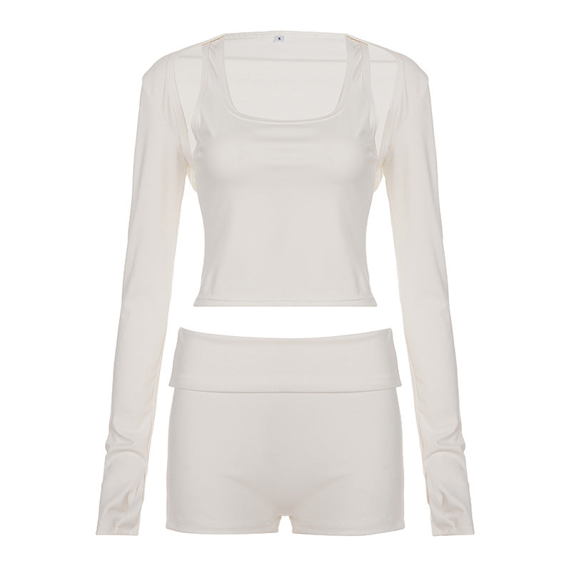 Damen Sportliches Crop-Top und Shorts Set R&B
