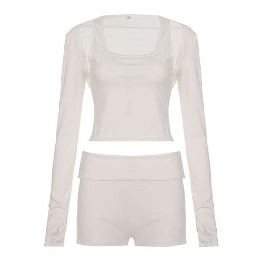 Damen Sportliches Crop-Top und Shorts Set R&B